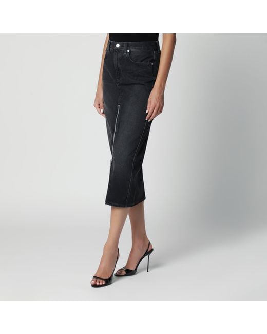 Haikure Black Washed Denim Skirt With Front Zip
