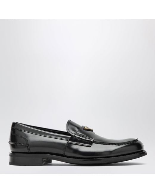 Prada Black Brushed Leather Moccasins for men