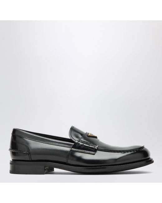 Prada Black Brushed Leather Moccasins for men