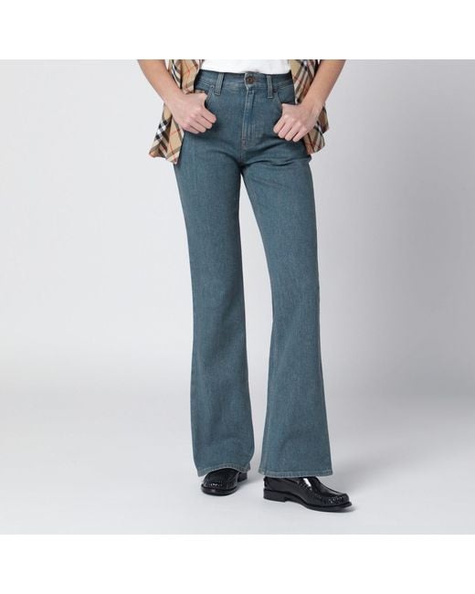 Burberry Blue Mid- Jeans With Check-Pattern Pocket