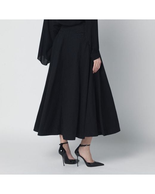 Balenciaga Black Cotton Ripstop Godet Maxi Skirt