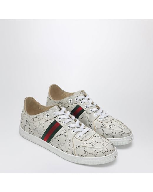 Gucci White Stretch Sneakers With Laser-Cut Gg Motif