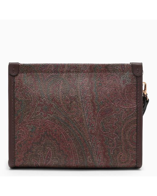 Etro Brown Paisley Clutch Bag In Coated Canvas With Logo