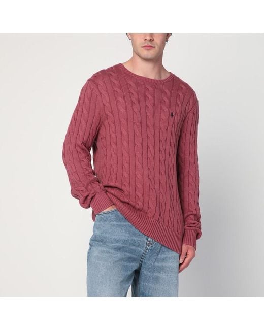 Maglione color prugna in cotone a trecce di Polo Ralph Lauren in Red da Uomo