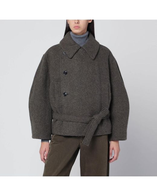 Lemaire Gray Short Khaki Belted Coat