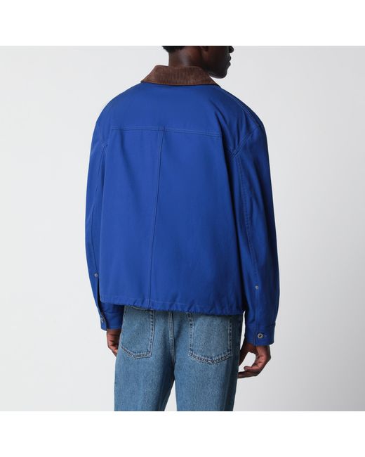 Loewe Blue Long-Sleeve Cotton And Leather Jacket for men