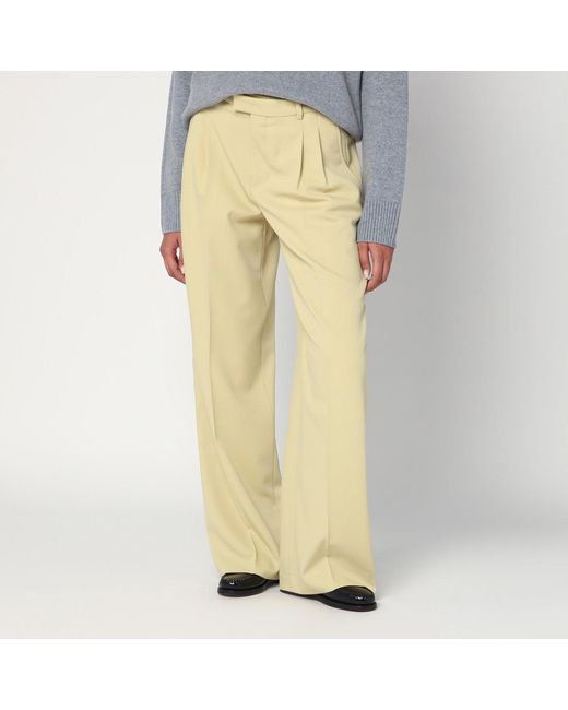 AMI Yellow Wide Lime-Coloured Wool Trousers