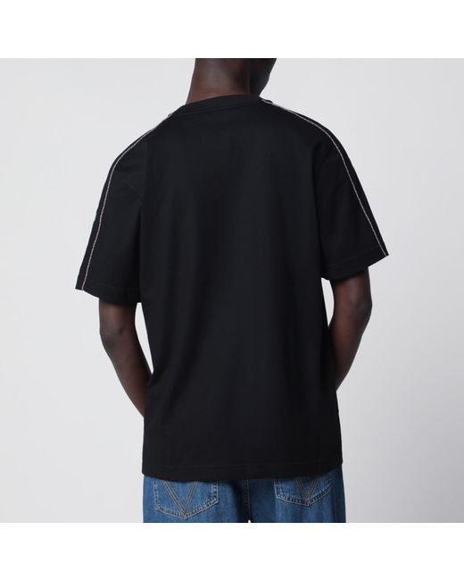 Burberry Black Cotton T-Shirt With Check Trim for men