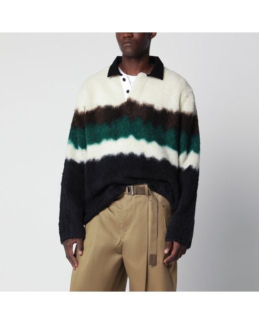Sacai Black Multicolour Gradient Striped Polo Sweater for men