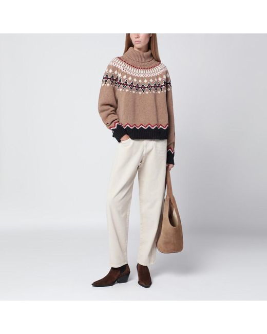 Alanui Brown Beiger Rollkragenpullover Mit Fair-Isle-Muster