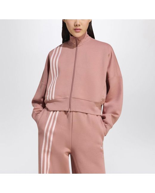 Adidas Pink Originals Off Placed 3Stripes Zip Sweatshirt