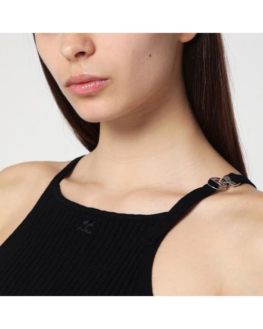 Courreges Black Ribbed Top With Pointed Hem