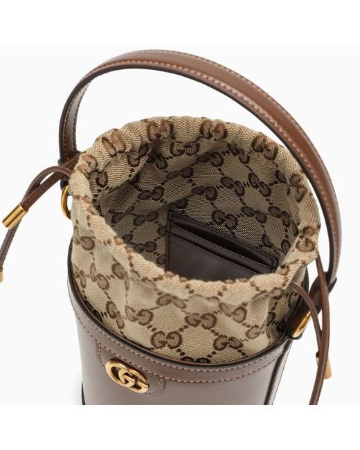 Mini borsa a secchiello ophidia in pelle di Gucci in Brown