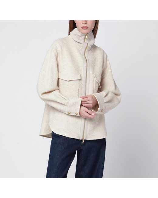 Moncler Natural Light Zip Jacket In Wool Blend