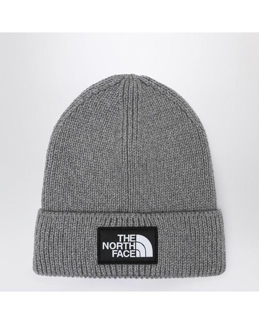 The North Face Gray Beanie With Logo Patch for men