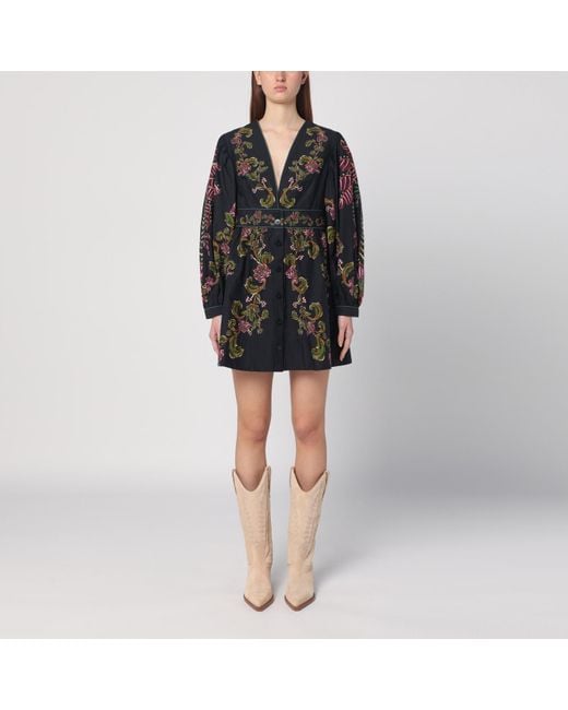 FARM Rio Printed Cotton Mini Dress in Black | Lyst