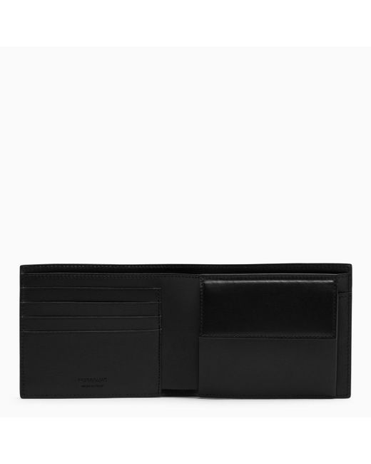 Ferragamo Black Leather Bi Fold Wallet With Logo for men