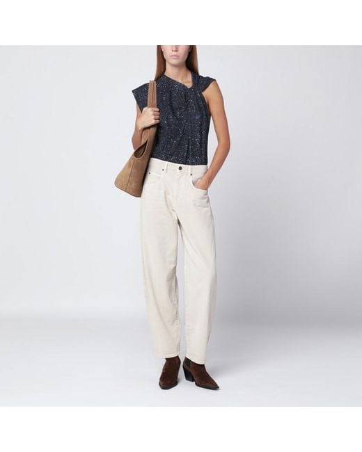Isabel Marant Blue Nayda Asymmetrical T-Shirt With Midnight Print