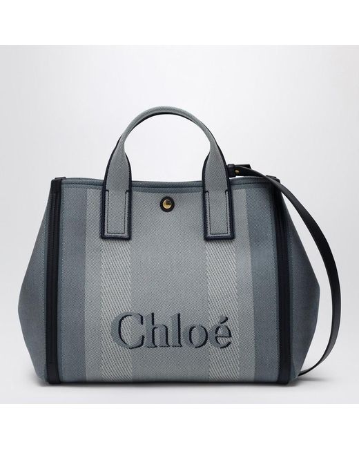 Chloé Gray Carry Tote-Bag Aus Gestreiftem Blauem Canvas