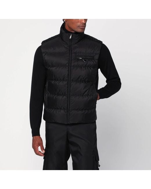 Prada Schwarze Wattierte Weste Aus Re-Nylon in Black für Herren