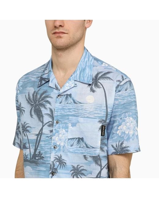 Camicia bowling con stampa sunset in cotone di Palm Angels in Blue da Uomo
