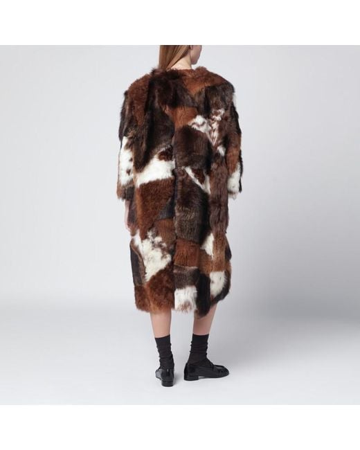 Manteau Patchwork En Peau Lainée Prada en coloris Brown