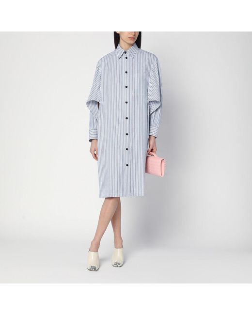 Bottega Veneta Blue Midi Shirt Dress With Striped Pattern