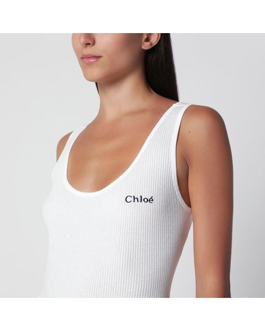 Chloé Blue Ribbed Tank Top With Logo Embroidery