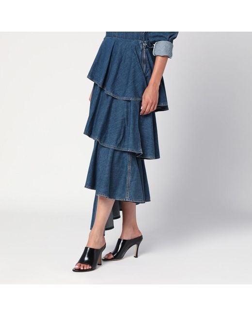 Gonna a spirale asimmetrica in denim di Alaïa in Blue