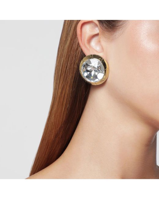 Alessandra Rich Metallic Round-Tone Clip-On Earrings With Crystal
