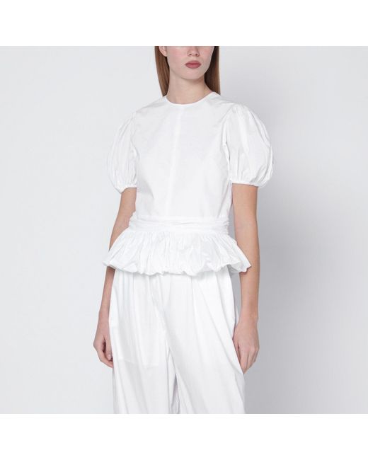 ROTATE BIRGER CHRISTENSEN White Alix Top With Puff Sleeves