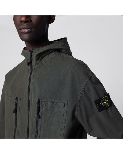 Stone Island Black Anthracite Cotton Zip-Up Jacket for men
