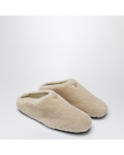 Prada Natural Light Shearling Clogs