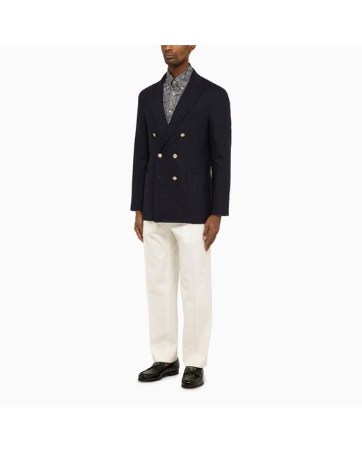 Brunello Cucinelli Blue Double Breasted Jacket for men