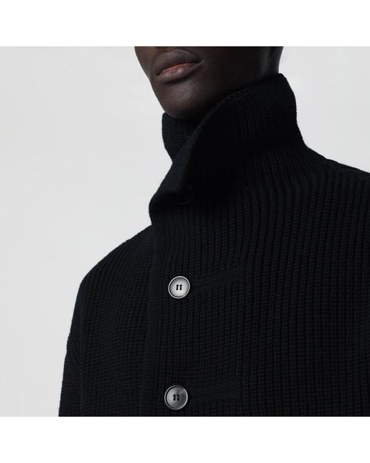 Dries Van Noten Black Waffle-Knit Wool Cardigan for men