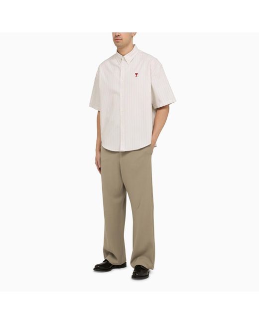 AMI White Striped Ami De Coeur Button-Down Shirt for men