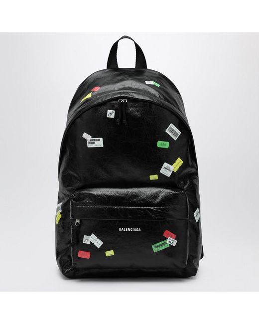 Balenciaga Schwarzer Explorer-Rucksack Aus Leder Mit Bedruckten Stickern in Black für Herren