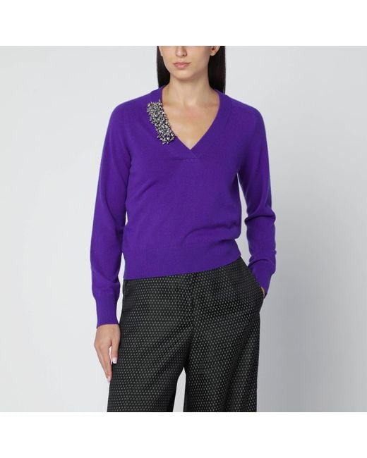 Dries Van Noten Purple Sweater With Brooch Detail