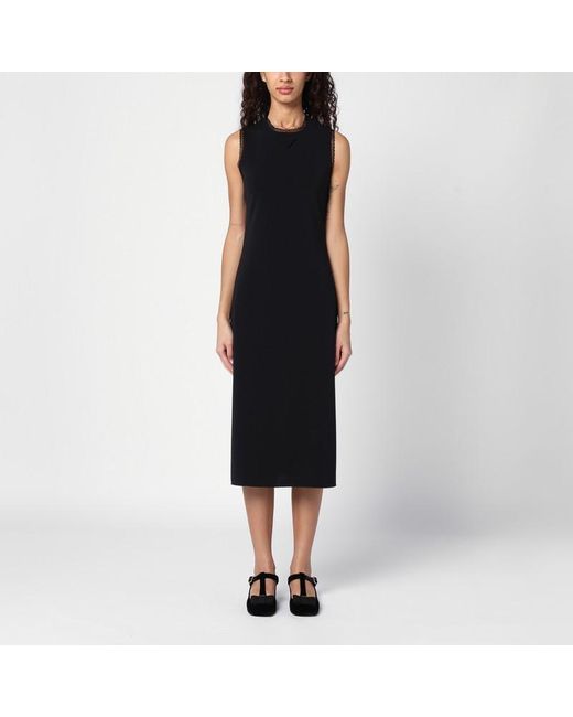 Robe Midi Noire Avec Détails En Dentelle Prada en coloris Black