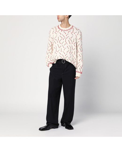 Bottega Veneta White Ivory Sweater With Matchstick Jacquard Motif for men