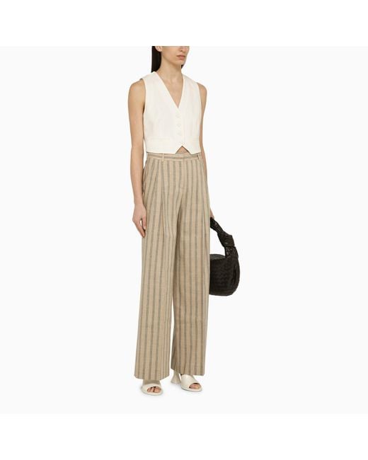 Quelledue Natural Beige Striped Linen And Wool Trousers