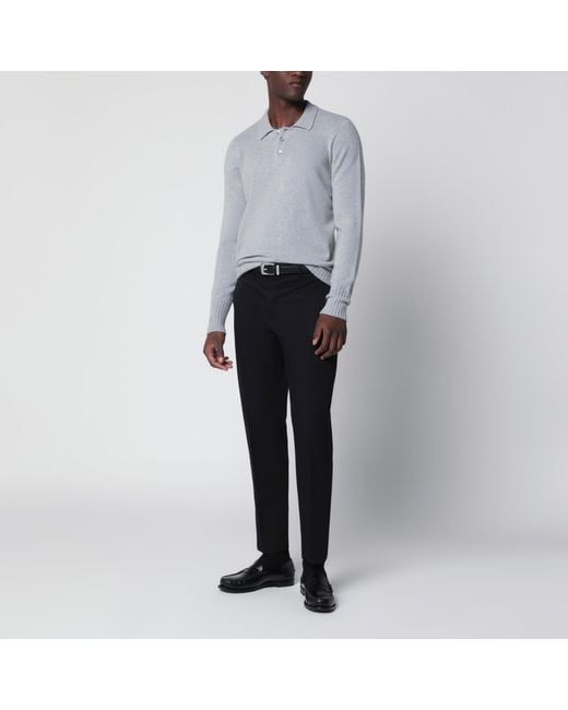 PT Torino Black Wool Tailored Slim-Fit Trousers for men