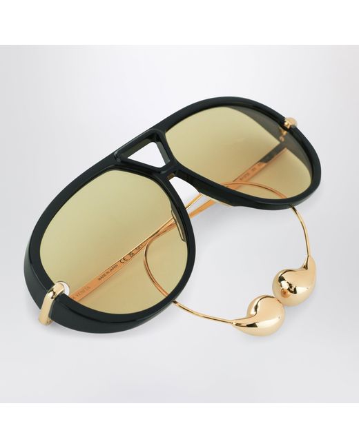Bottega Veneta Black Aviator Drop Sunglasses