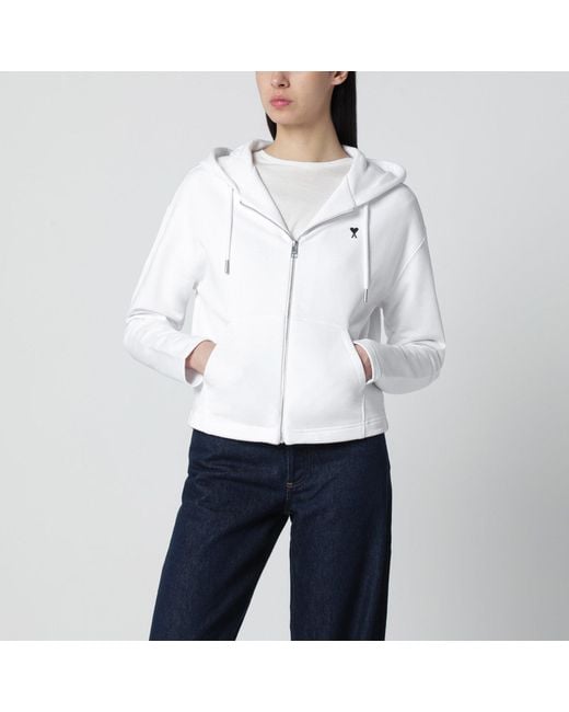 AMI White Ami De Coeur Zip-Up Hoodie