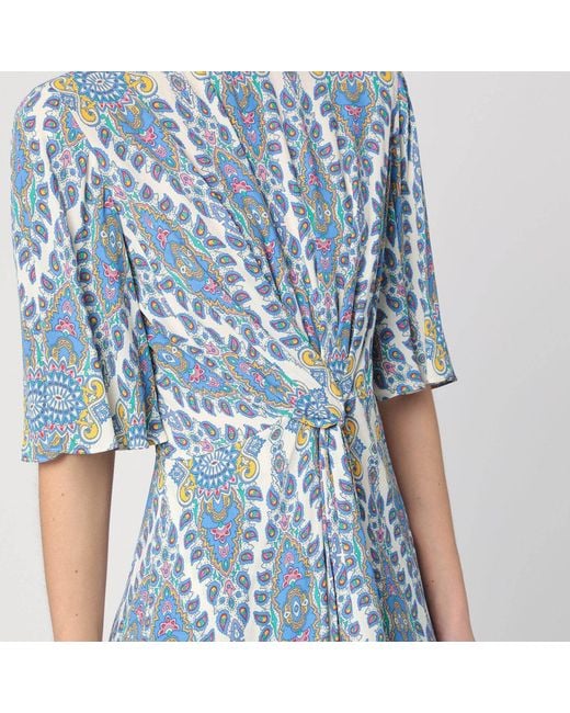Etro Blue Flared Midi Dress With Multi-Colored Print