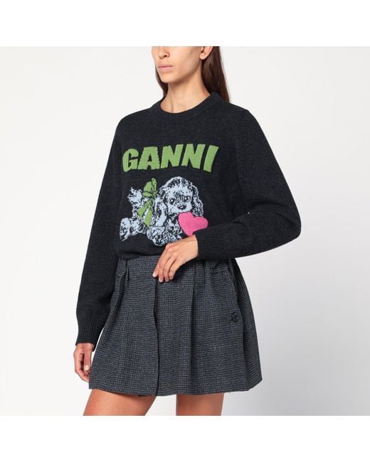 Ganni Black Dark Puppy Wool-Blend Sweater