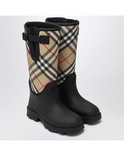 Burberry Black Tall Marsh Stamp Rubber Boots
