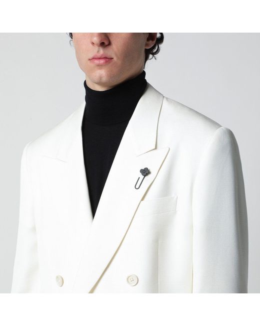 Lardini White Viscose Double-Breasted Suit for men