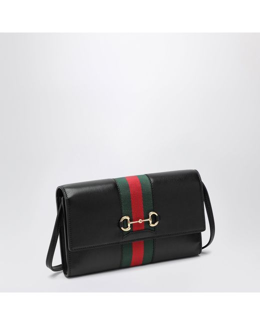 Gucci Black Horsebit Web Wallet With Strap