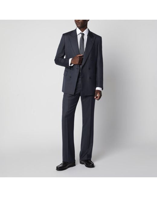 Tom Ford Blue Double-Breasted Wool Suit for men